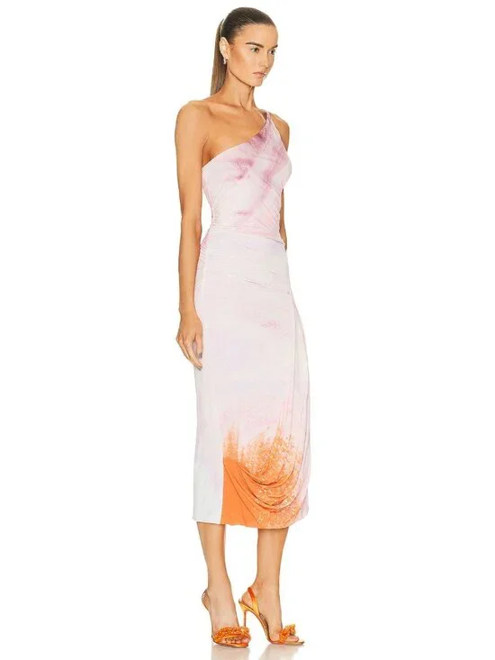 Jonathan Simkhai Coral Havana Marble Printed Midi Dress Size XS 36328 - Picture 2 of 15